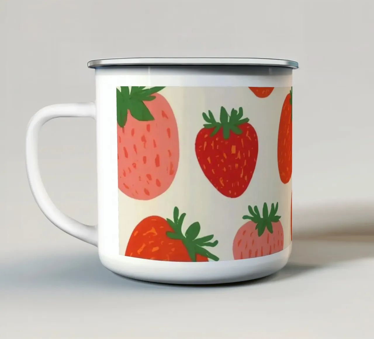 Motivo a fragola con bacche rosse e rosa tazza in smalto da DesignDoodle