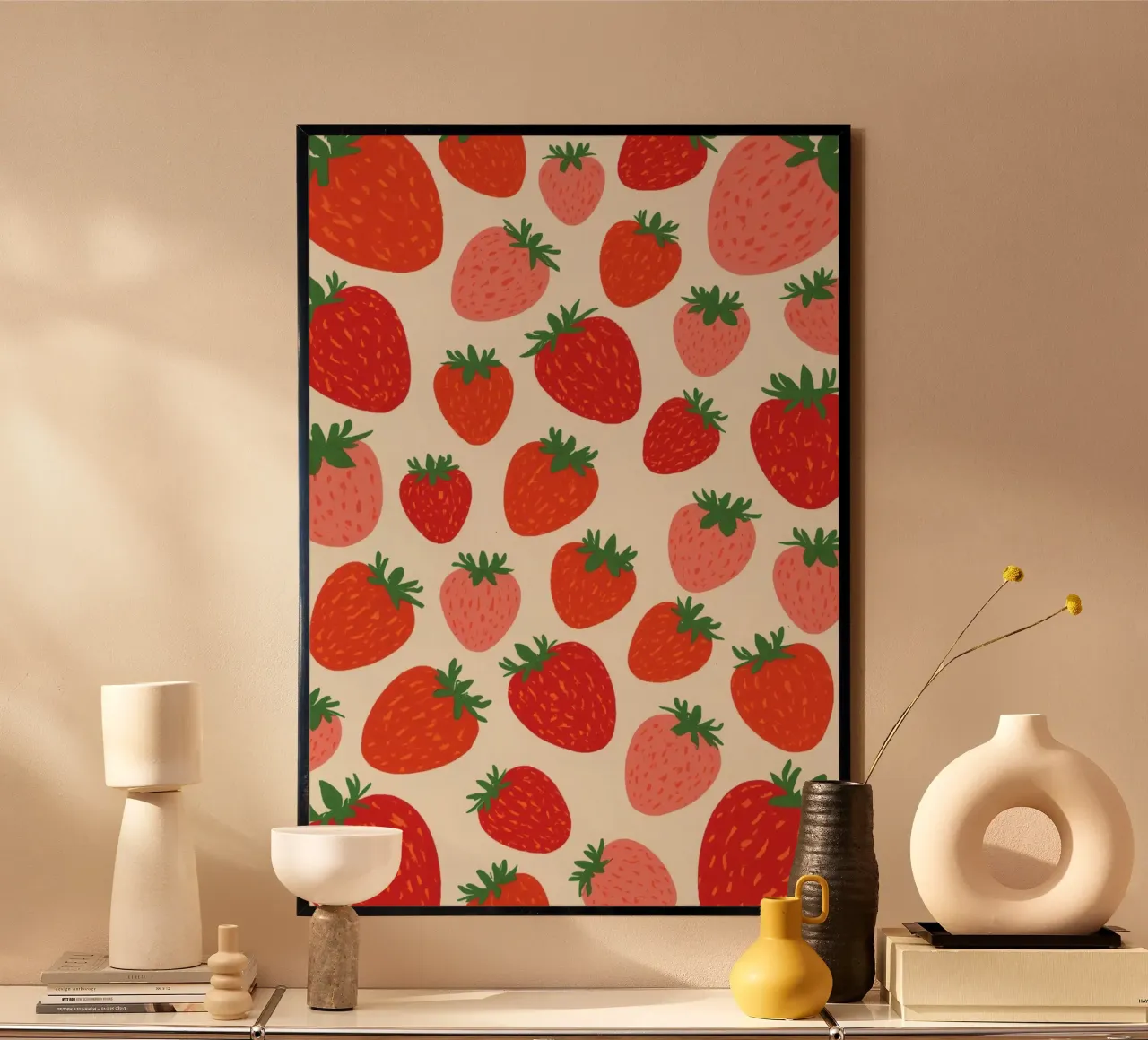 Motivo a fragola con bacche rosse e rosa poster da DesignDoodle