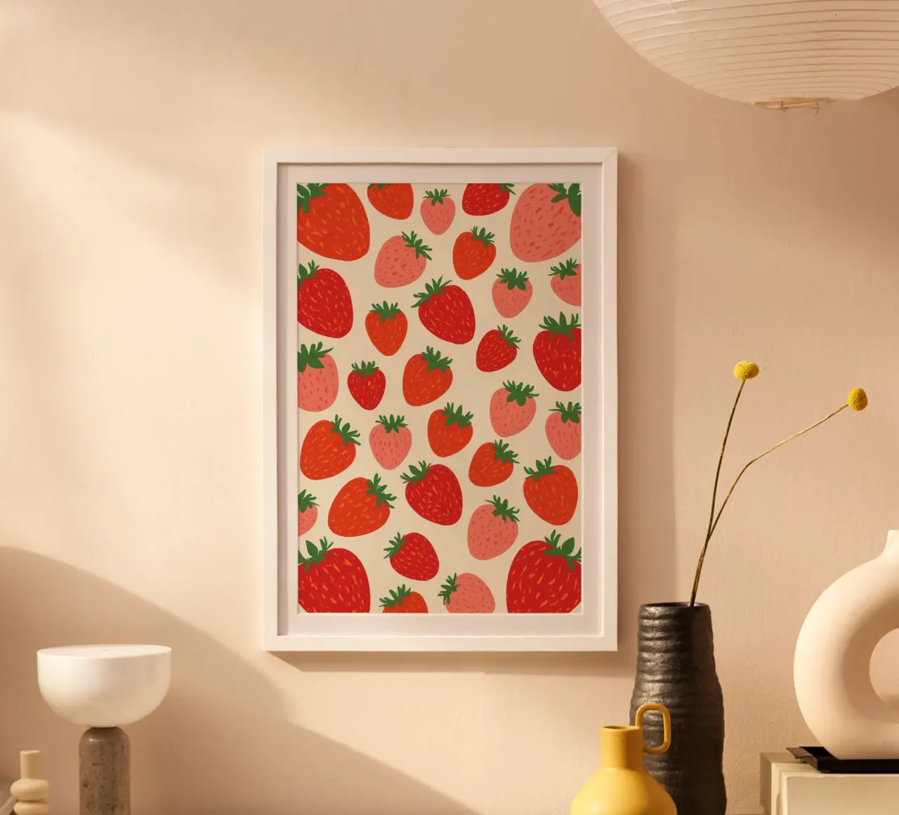 Motivo a fragola con bacche rosse e rosa poster da DesignDoodle