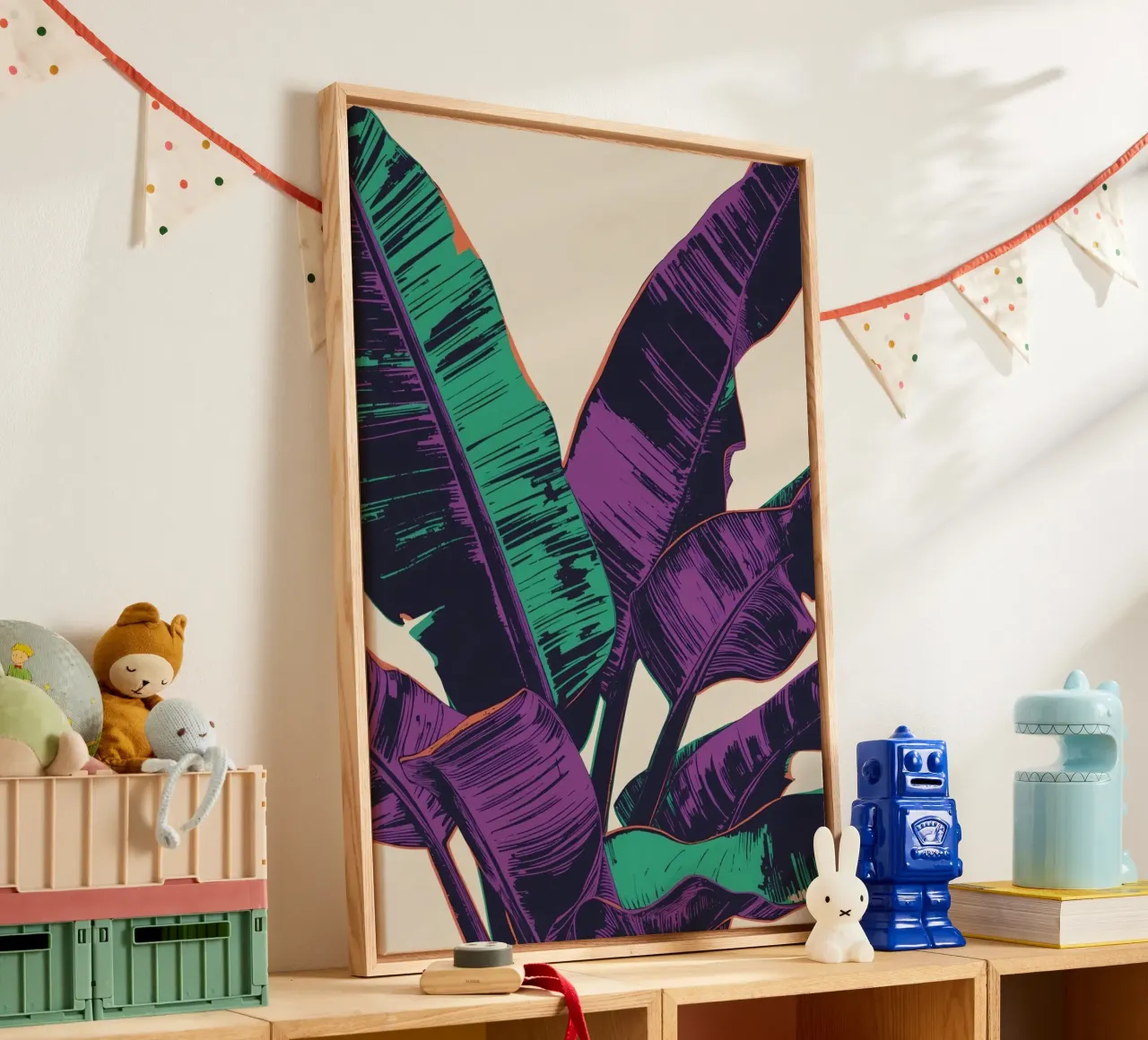 Gestileerde bananenbladeren kunst canvas met Baklijst van DesignDoodle