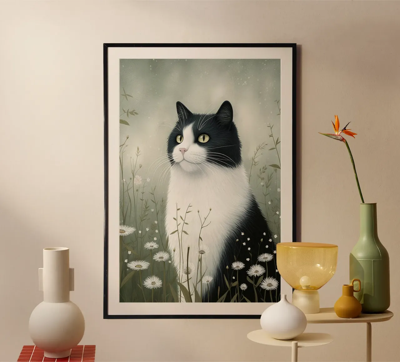 Gatto bianco e nero poster da David Jackson