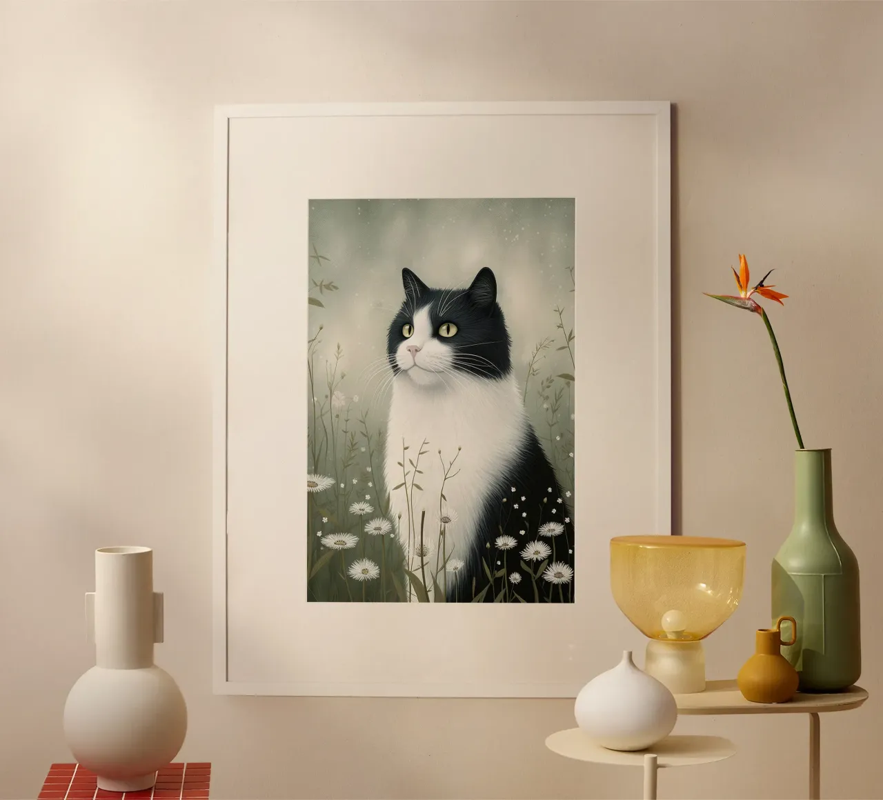 Gatto bianco e nero poster da David Jackson
