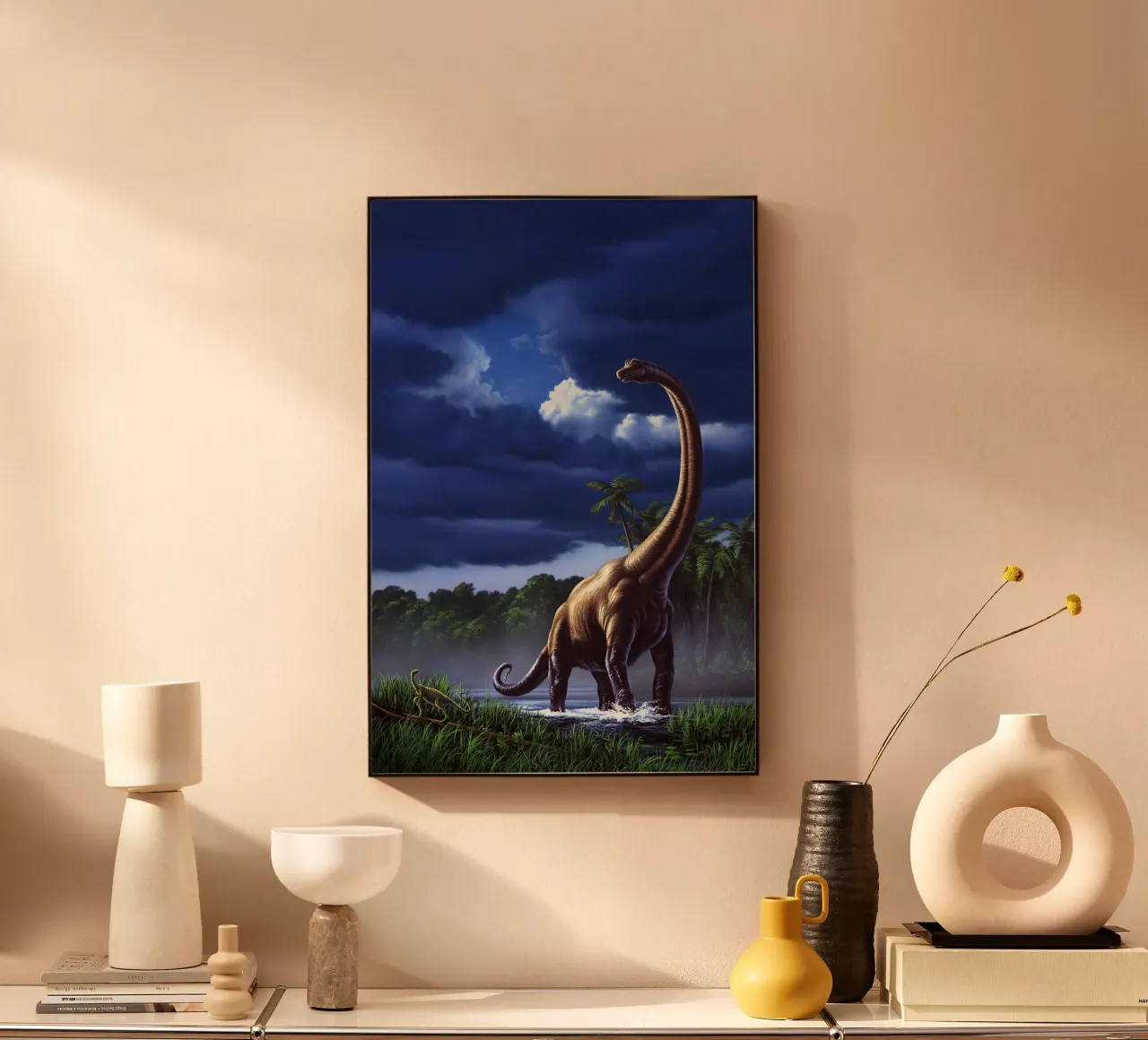 Un Brachiosauro in una palude alluminio dibond da David Jackson