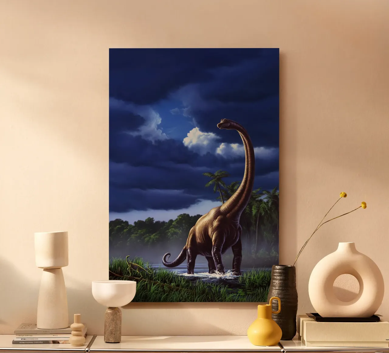 Un Brachiosauro in una palude alluminio dibond da David Jackson