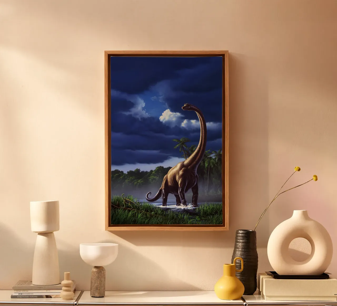 Un Brachiosauro in una palude tela con Cornice a cassetta da David Jackson