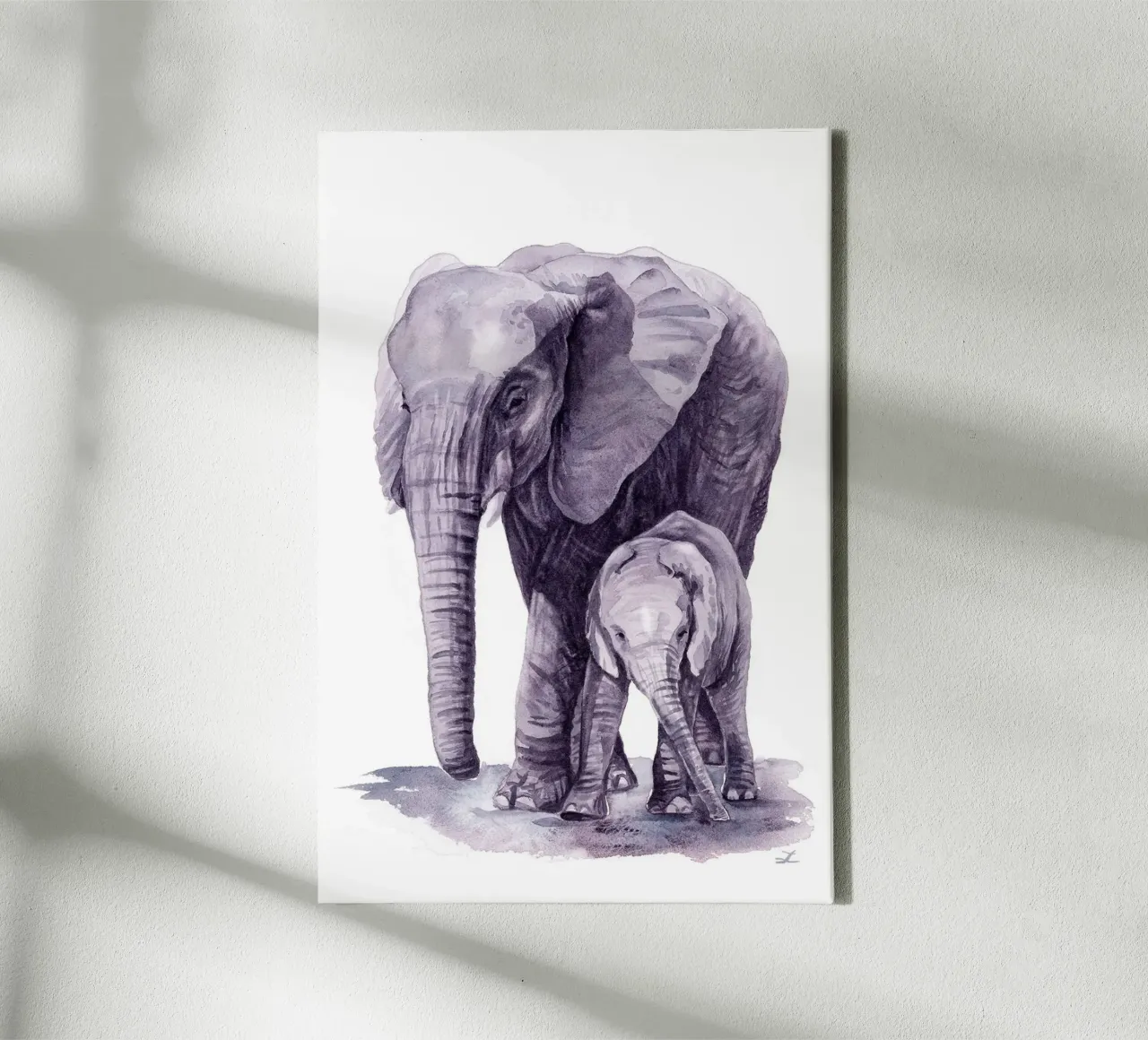 Moederolifant met haar kalf canvas met Baklijst van David Jackson