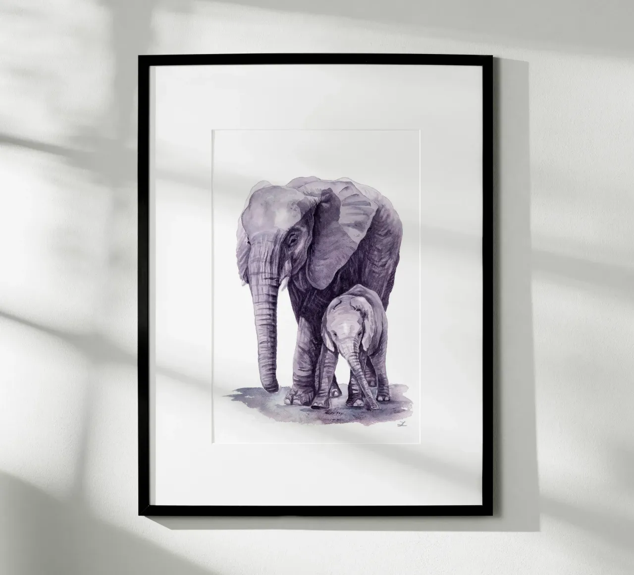 Madre elefante con il suo vitello poster da David Jackson