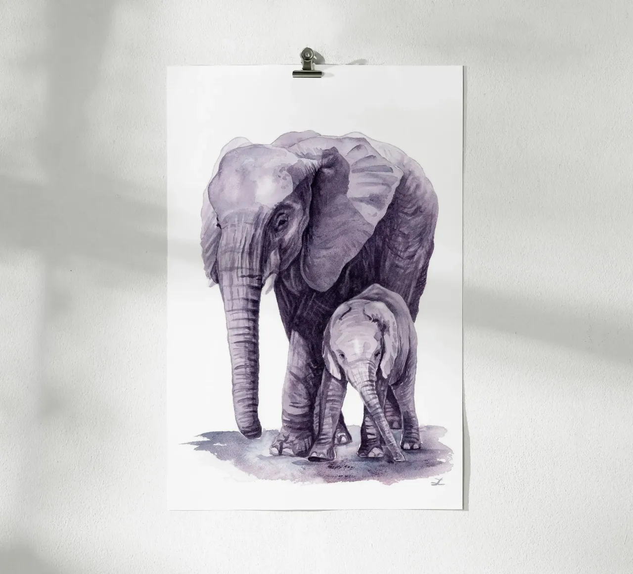 Madre elefante con il suo vitello poster da David Jackson