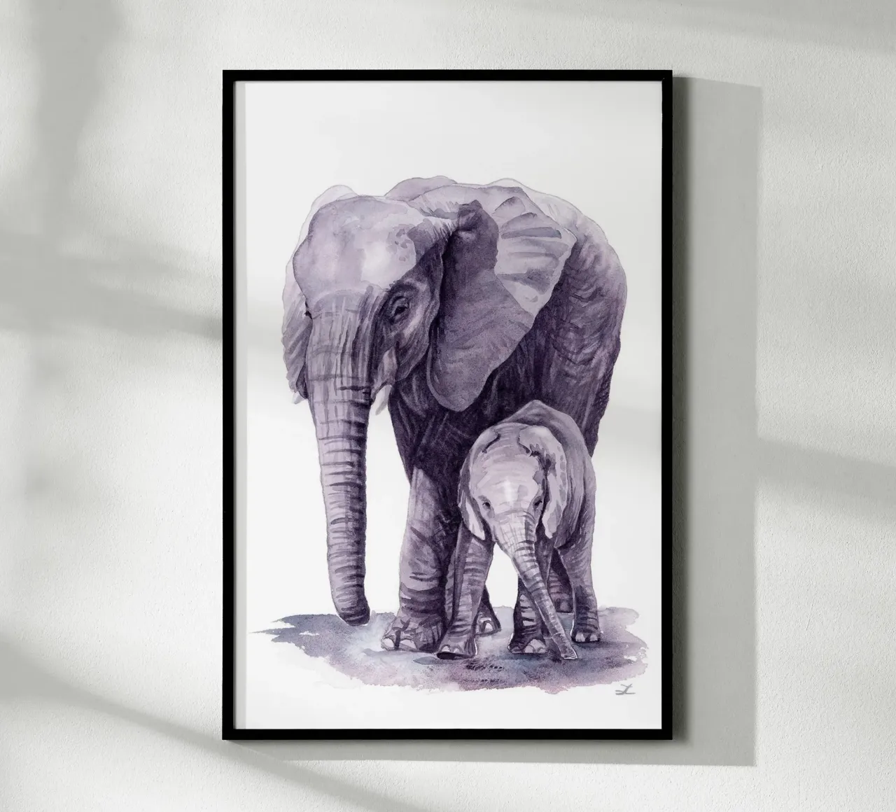 Madre elefante con il suo vitello poster da David Jackson