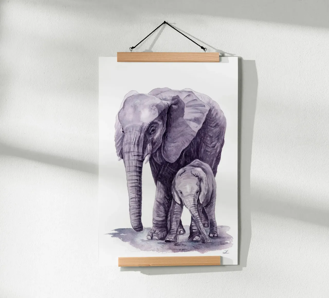 Madre elefante con il suo vitello poster da David Jackson