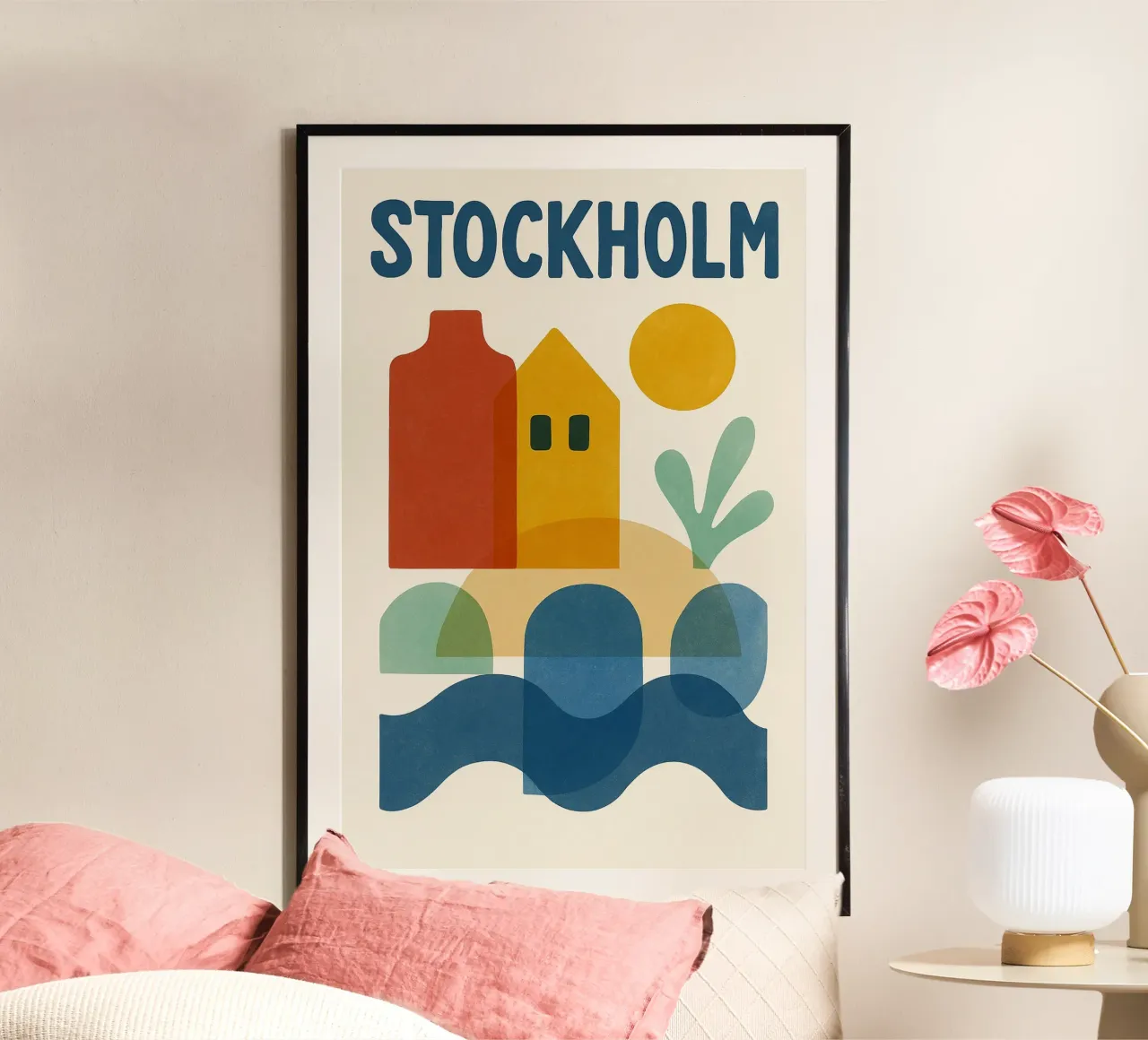 Affiche Stockholm - Poster abstrait scandinavo colorato poster con telaio in legno da JETLAG | affiches voyage