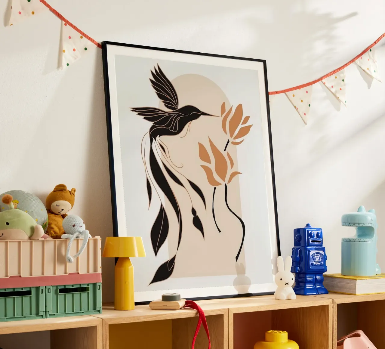 birds fly on window poster da lily