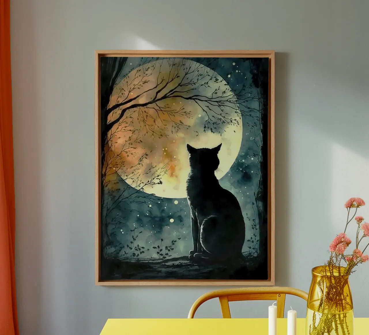 kitty in shadow tela con Cornice a cassetta da lily
