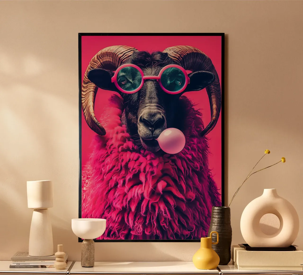 L'Ariete Pop Art rosa si gode la vita poster da David Jackson