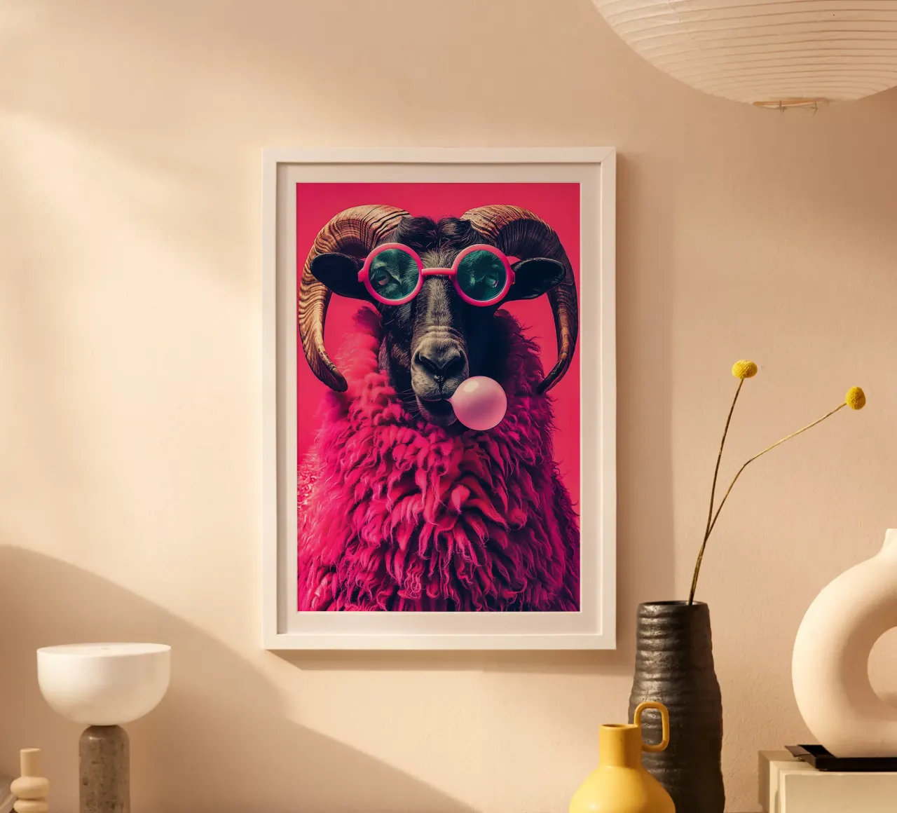 L'Ariete Pop Art rosa si gode la vita poster da David Jackson