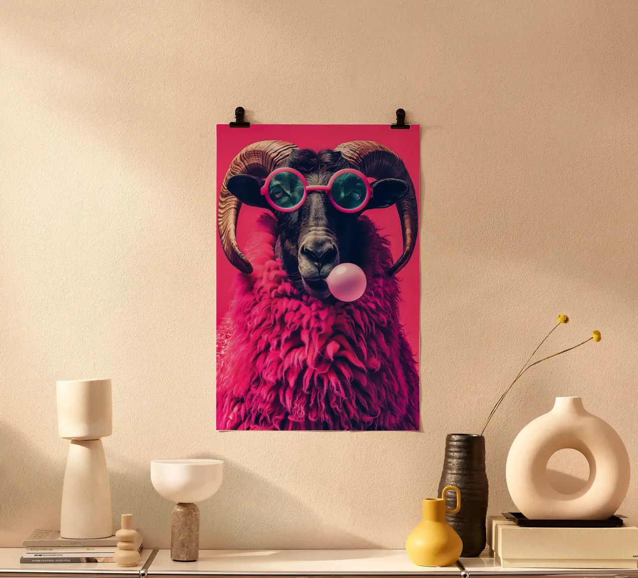 L'Ariete Pop Art rosa si gode la vita poster da David Jackson