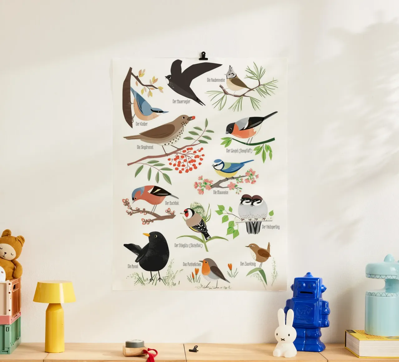 Uccelli da giardino (tedesco) poster con telaio in alluminio da David Jackson