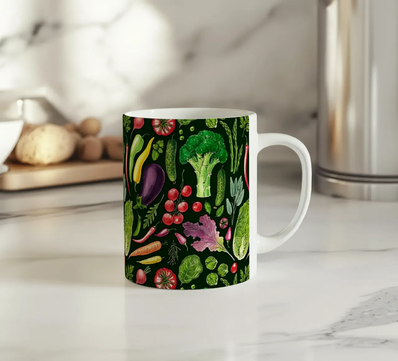 Raccolta di verdure ed erbe aromatiche in nero tazza in ceramica da Painted Nature