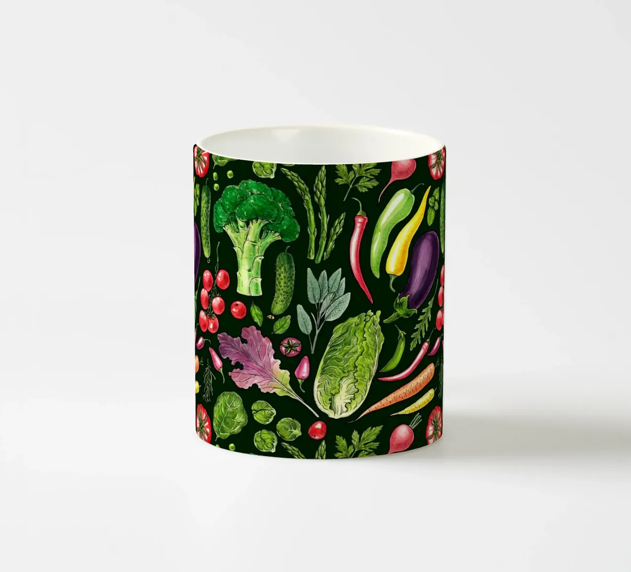 Raccolta di verdure ed erbe aromatiche in nero tazza in ceramica da Painted Nature