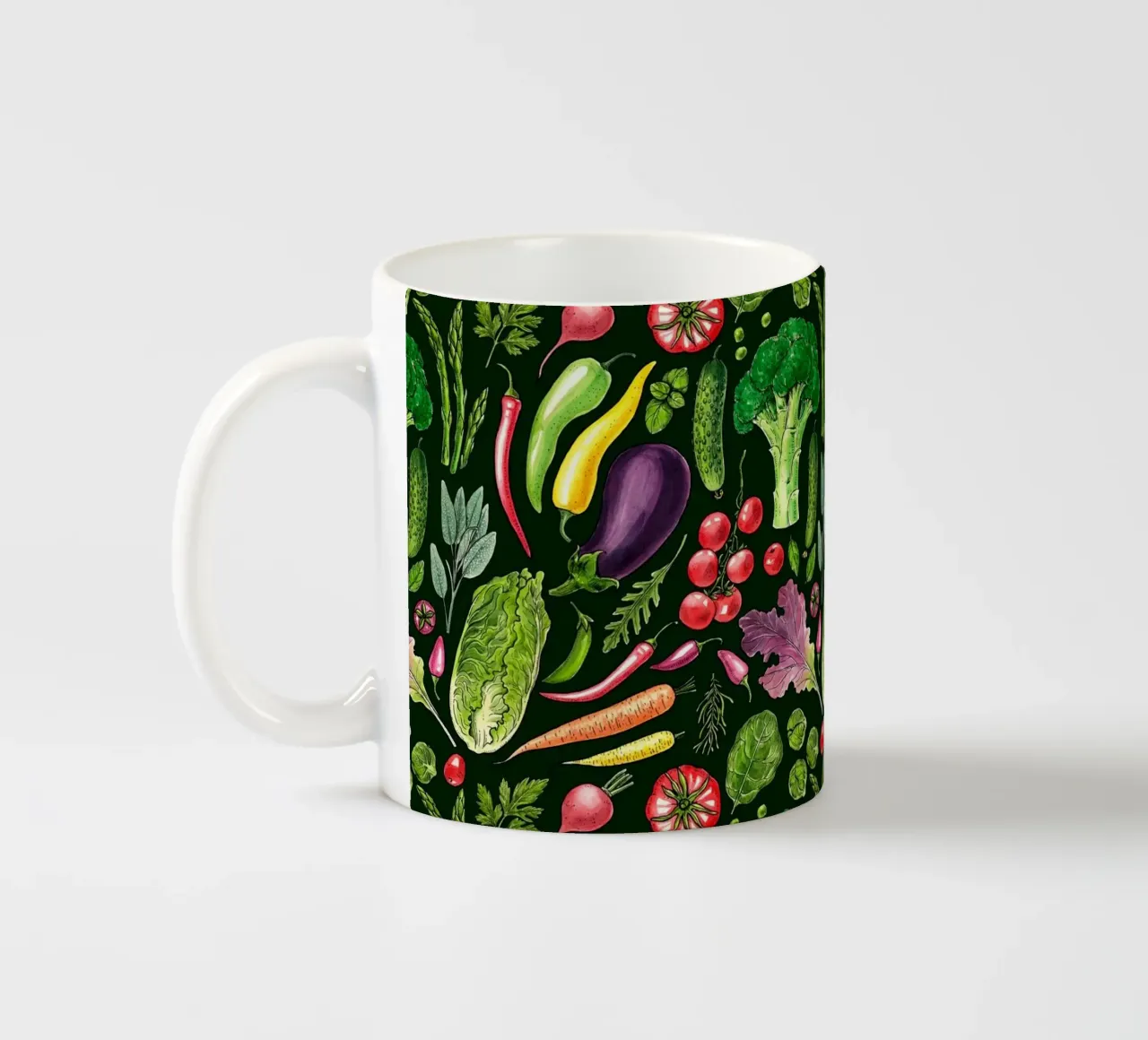 Raccolta di verdure ed erbe aromatiche in nero tazza in ceramica da Painted Nature