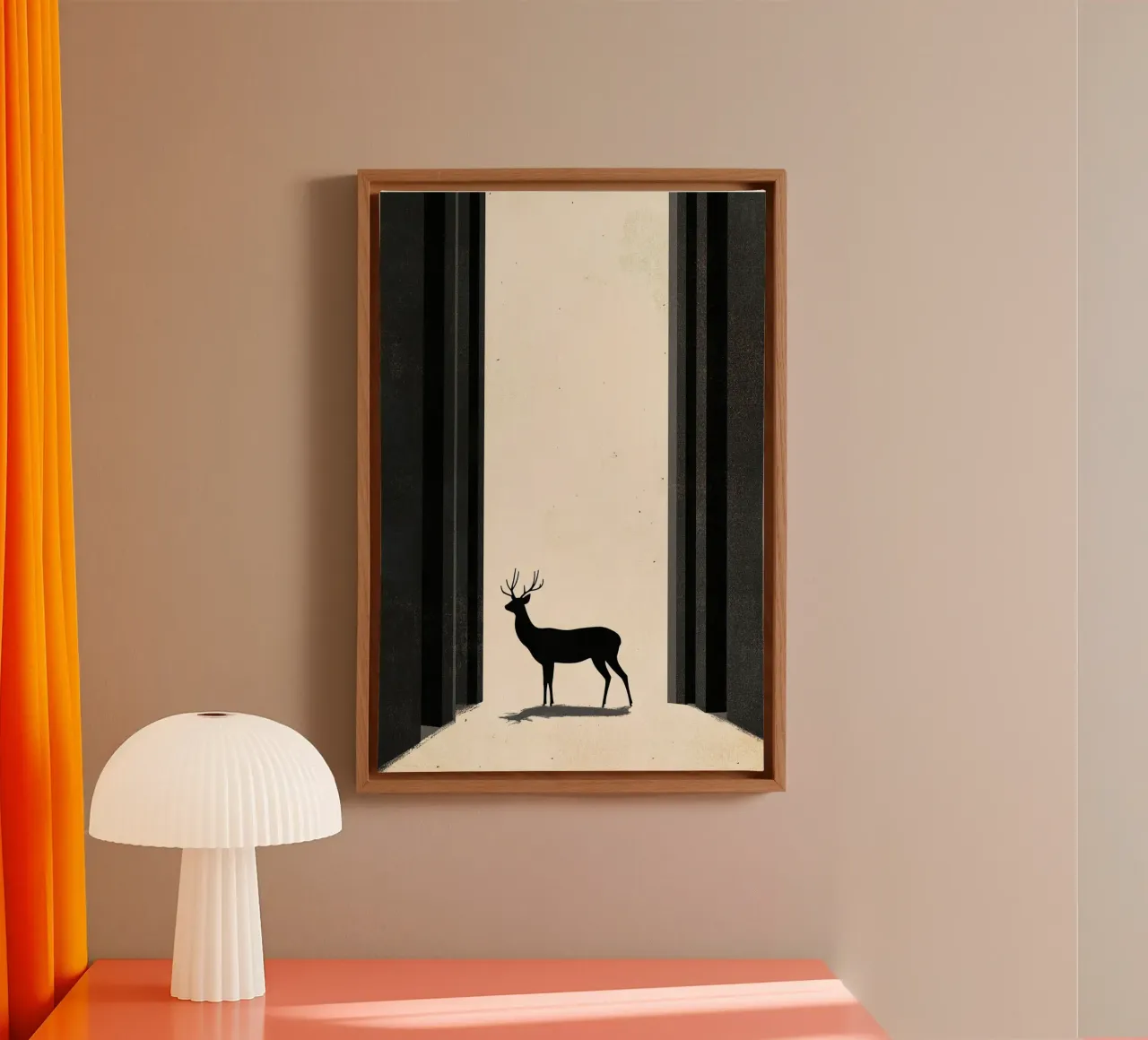 Sereno vagabondo - Stampa d'arte moderna e minimalista di cervi e archi tela con Cornice a cassetta da Synthaira
