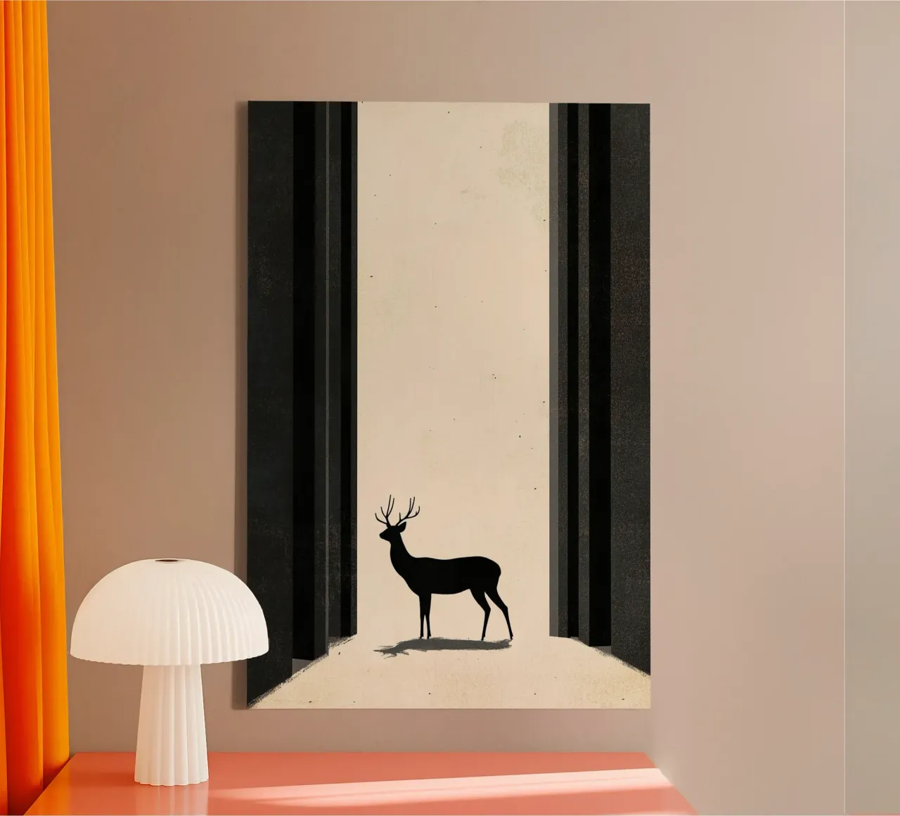 Sereno vagabondo - Stampa d'arte moderna e minimalista di cervi e archi tela con Cornice a cassetta da Synthaira