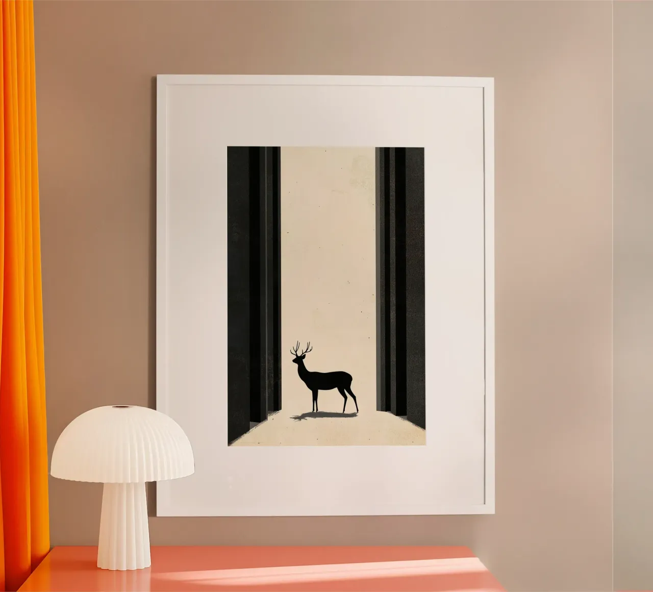 Serene Wanderer - Modern Minimalist Deer & Arches Art Print poster con marco de aluminio de Synthaira