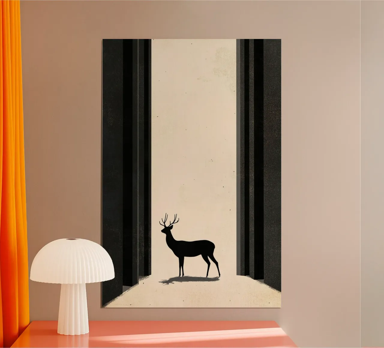 Serene Wanderer - Modern Minimalist Deer & Arches Art Print poster con marco de aluminio de Synthaira