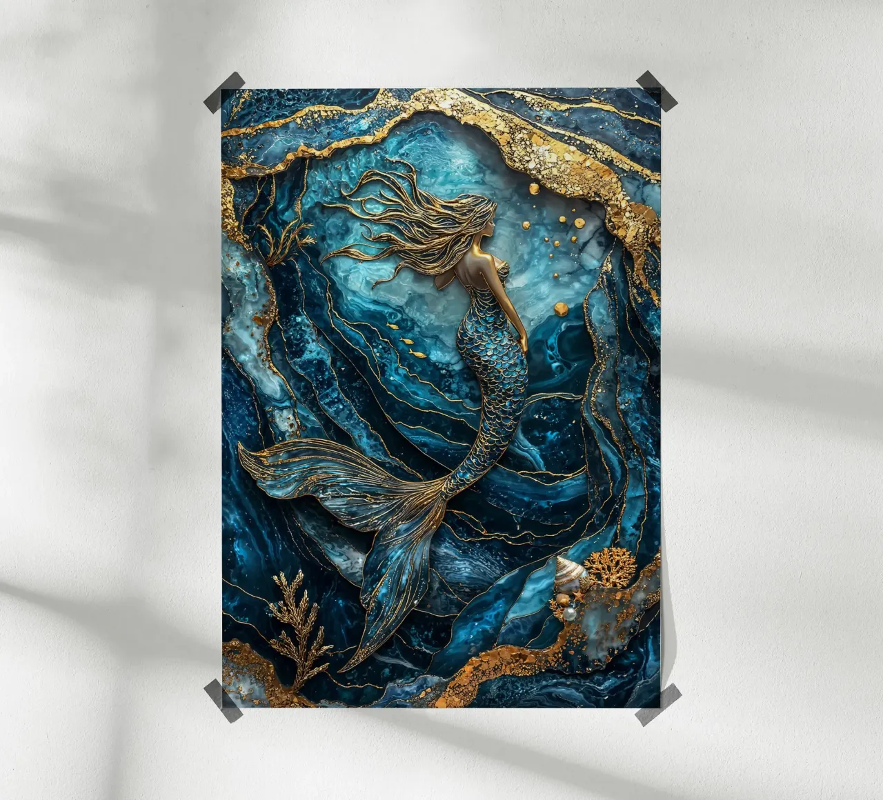 Golden Tide Siren poster con telaio in plastica da Pixaverse