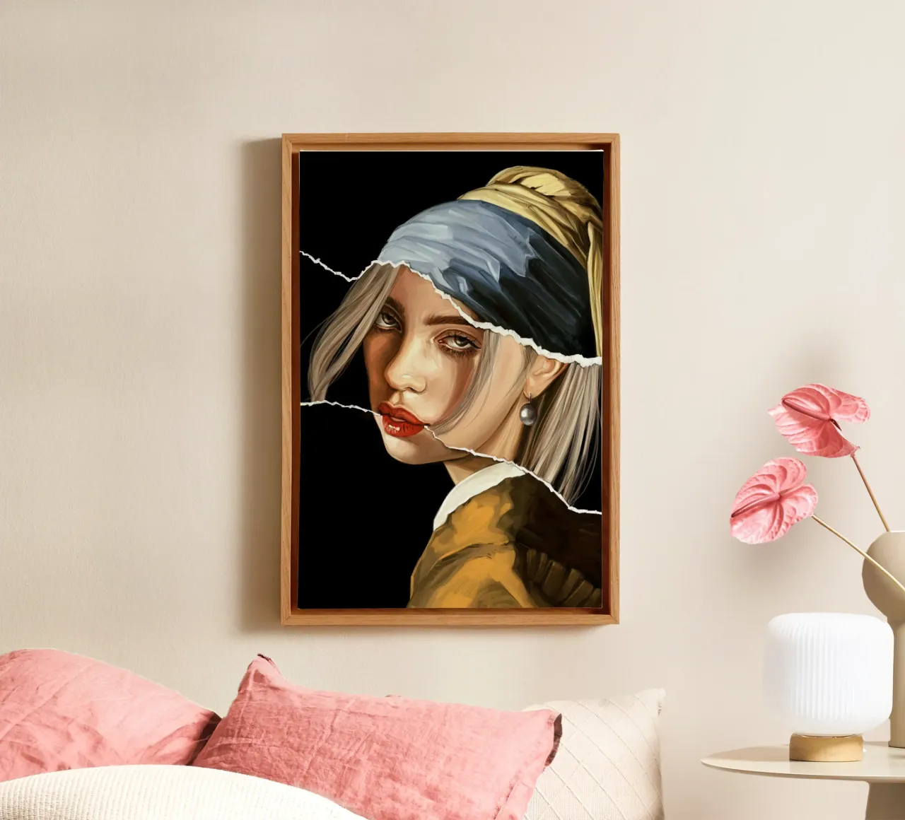 Billie Eilish met een parel canvas met Baklijst van Oscar Frazier