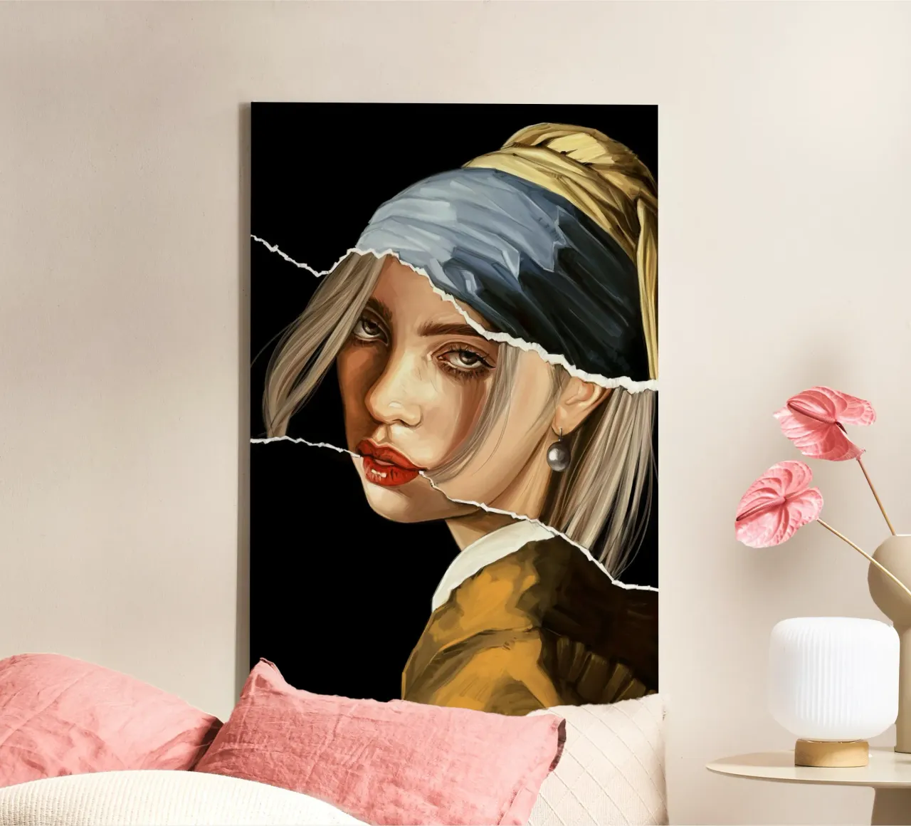 Billie Eilish met een parel canvas met Baklijst van Oscar Frazier