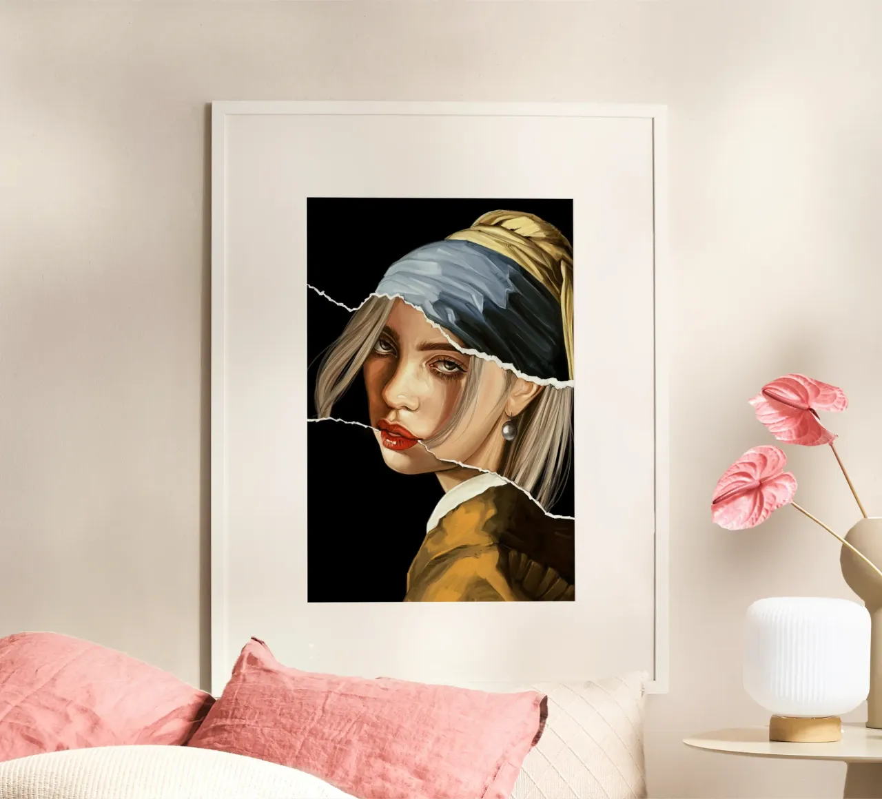 Billie Eilish mit einem Perlenohrring Poster von Oscar Frazier