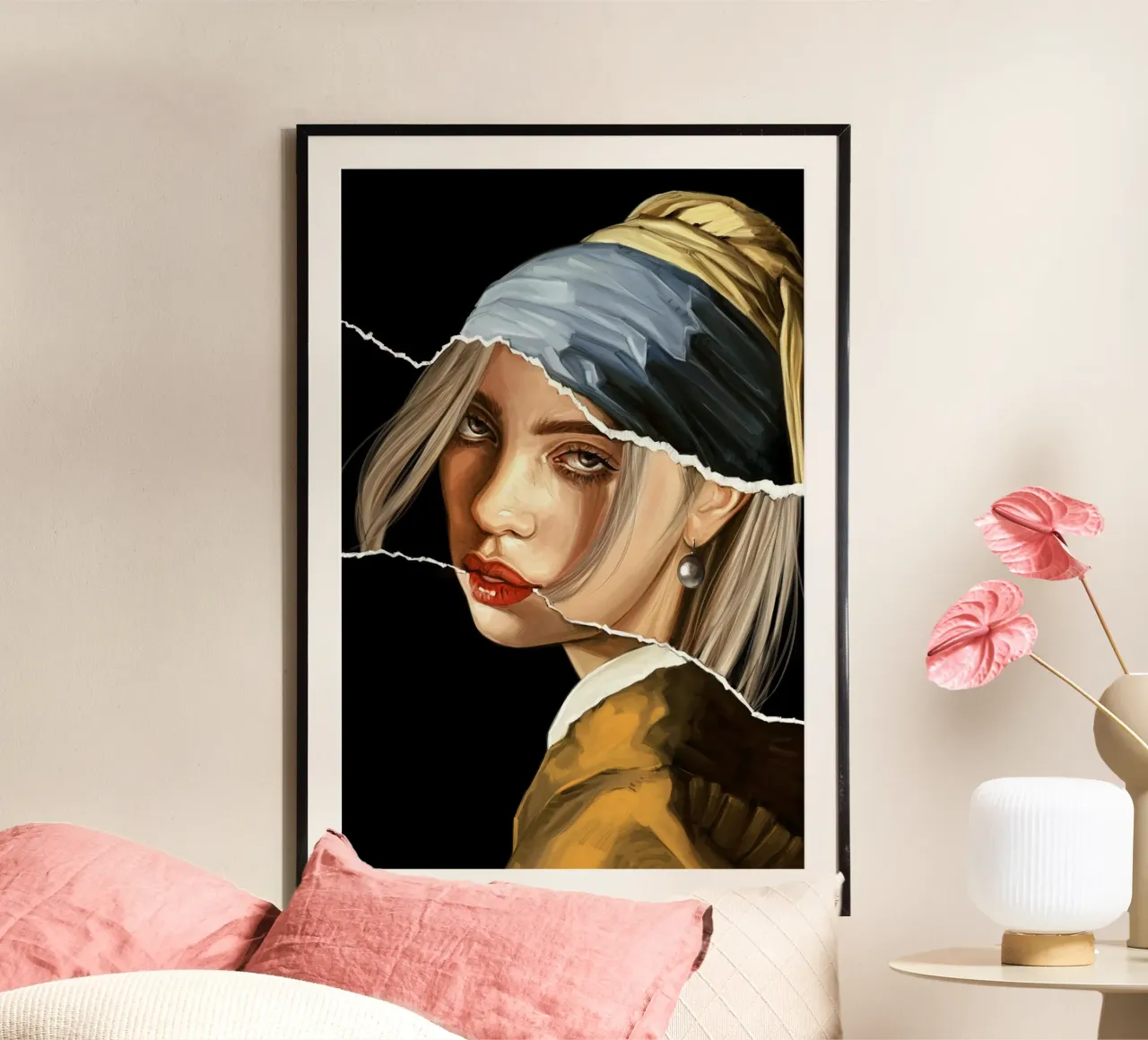 Billie Eilish mit einem Perlenohrring Poster von Oscar Frazier