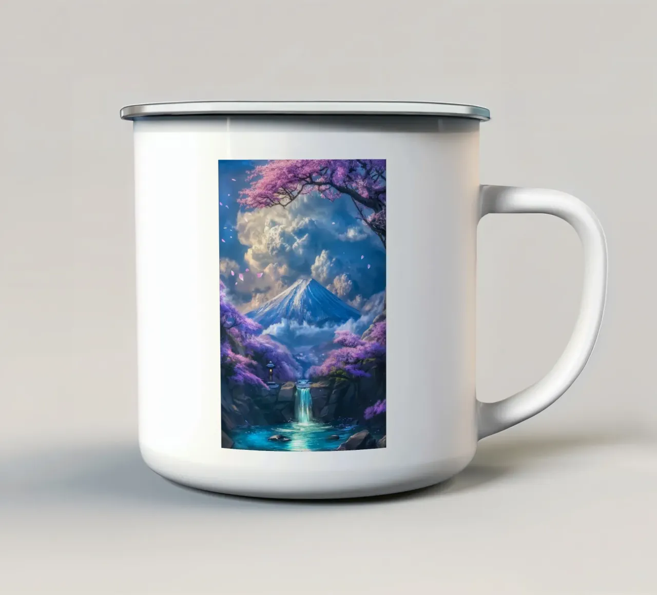 Sakura Falls of Fuji tazza in smalto da Pixaverse