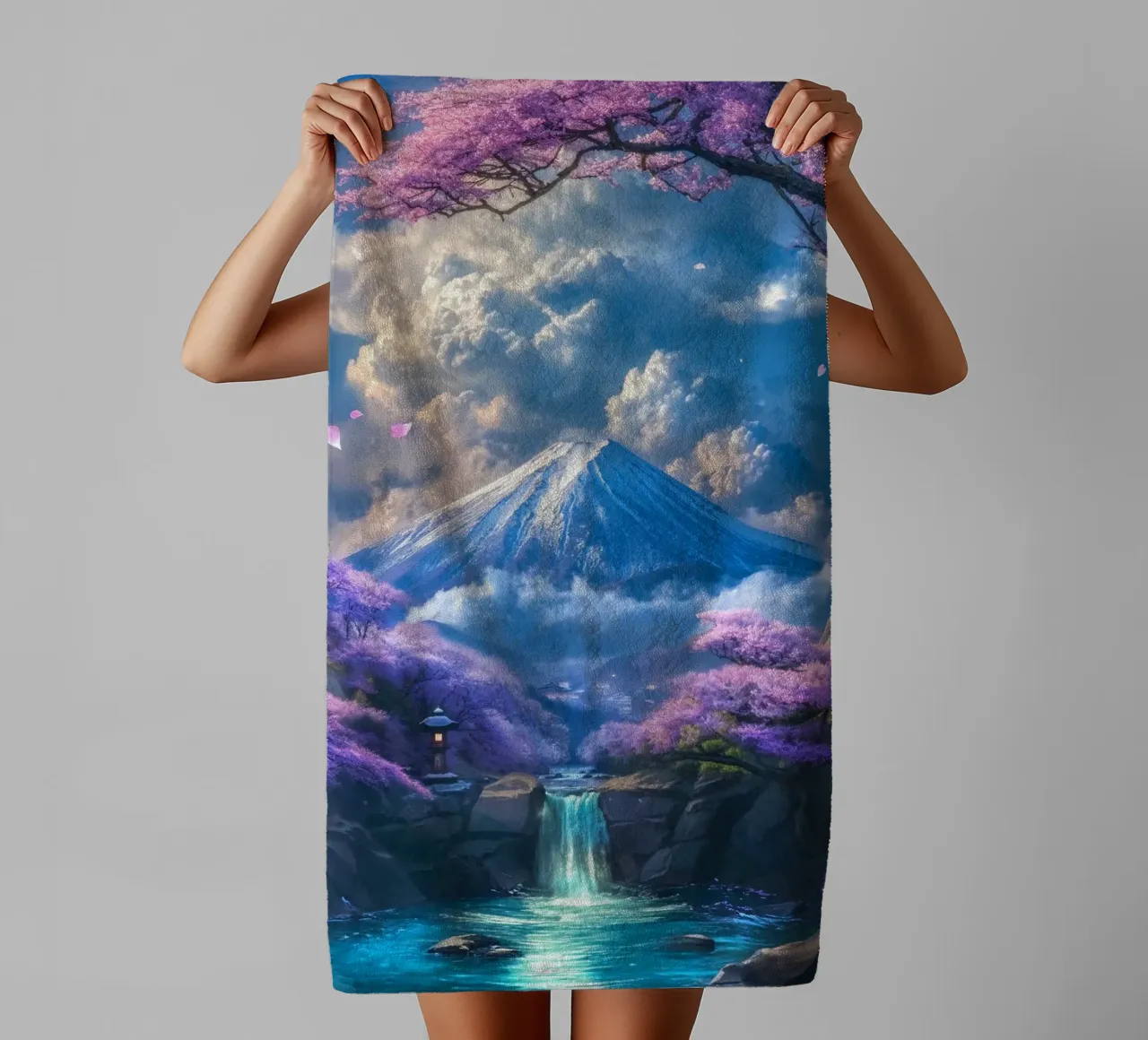 Sakura Falls of Fuji asciugamano da bagno da Pixaverse