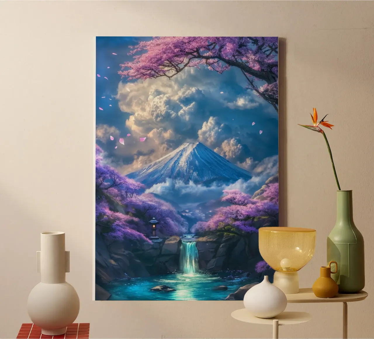 Sakura Falls of Fuji tela con Cornice a cassetta da Pixaverse