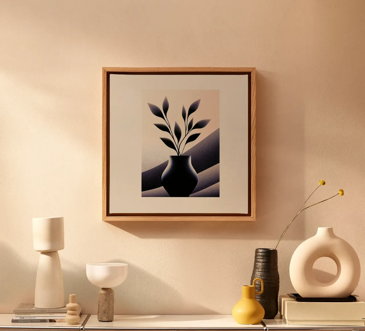 Serene Silhouette - Modern Minimalist Botanical Print canvas with Floater frame by Synthaira