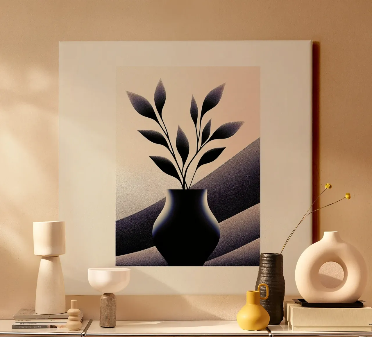 Serene Silhouette - Modern Minimalist Botanical Print canvas with Floater frame by Synthaira