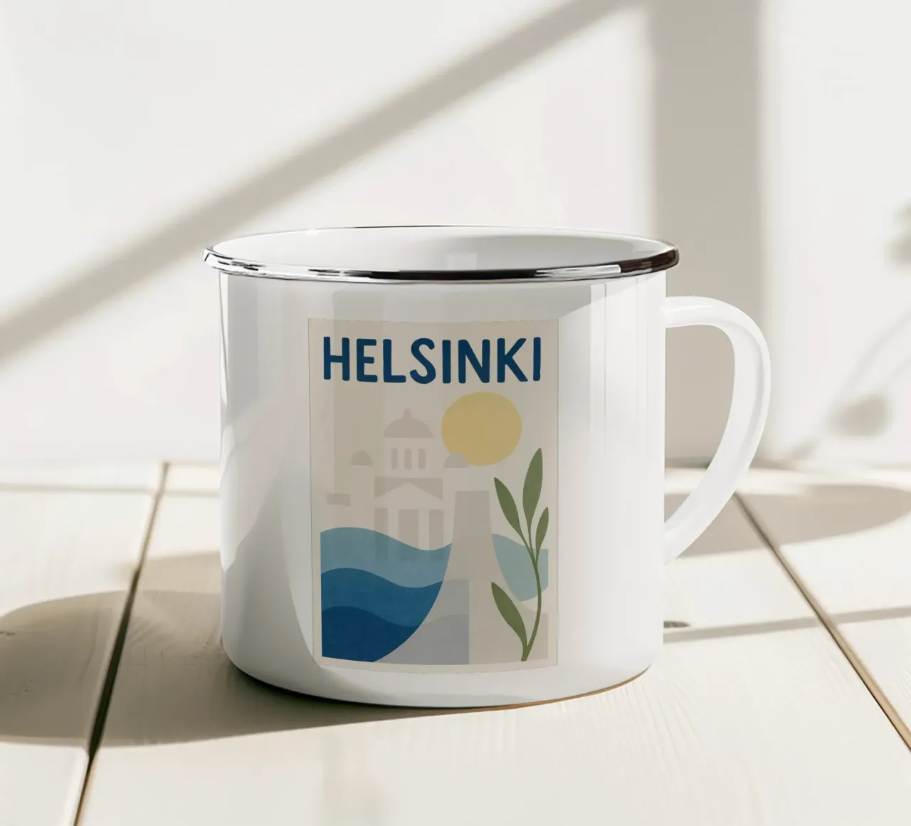 Poster di Helsinki - Poster astratto scandinavo tazza in smalto da JETLAG | affiches voyage