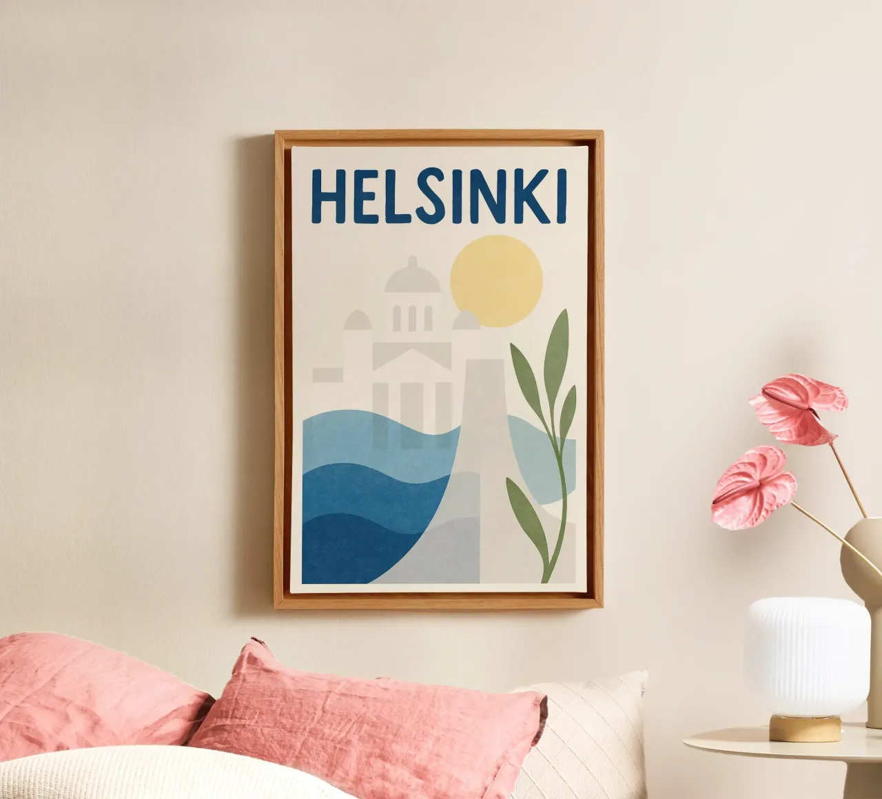 Helsinki poster - Scandinavian abstract poster canvas with Floater frame by JETLAG | affiches voyage