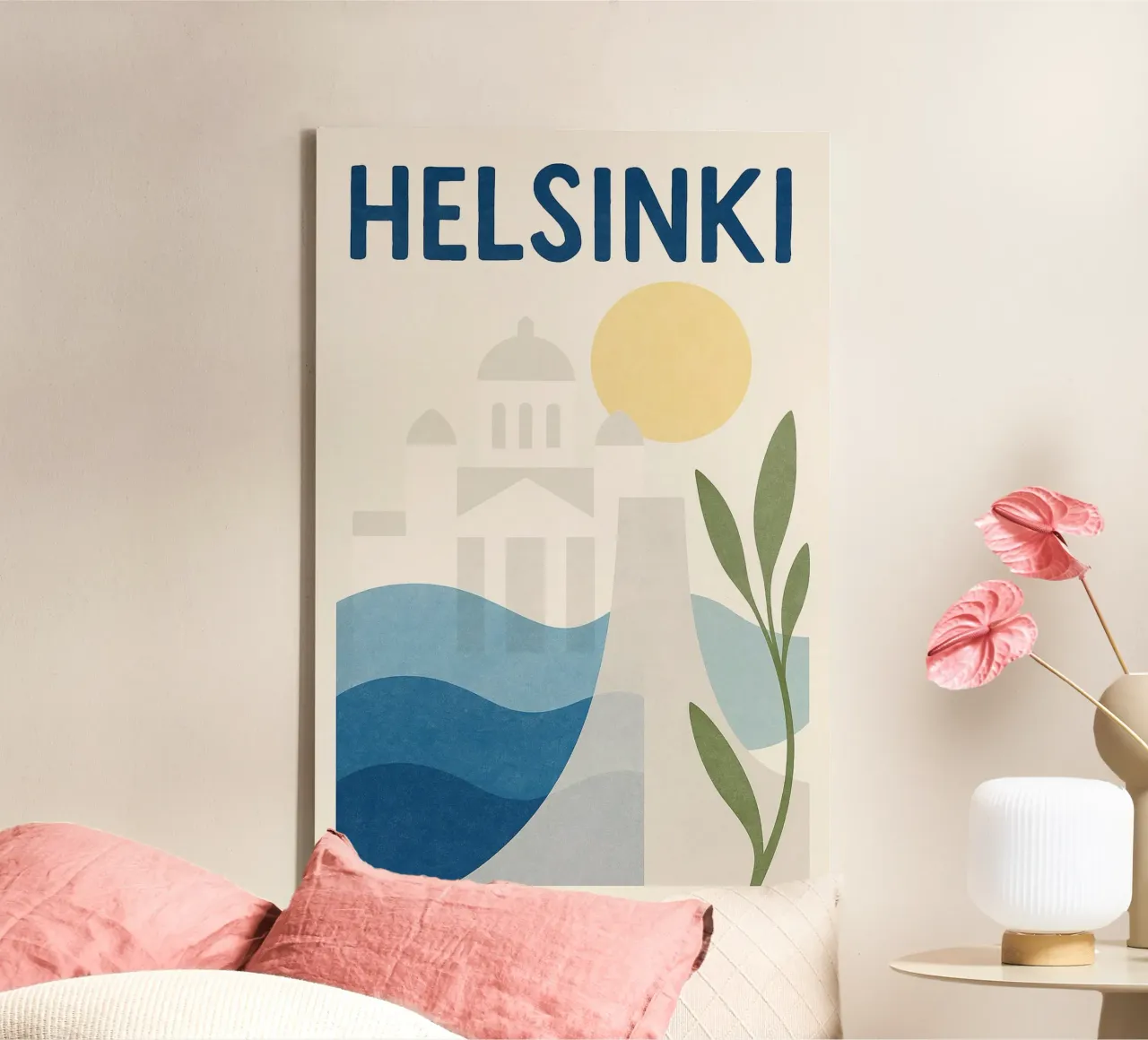 Helsinki poster - Scandinavian abstract poster canvas with Floater frame by JETLAG | affiches voyage