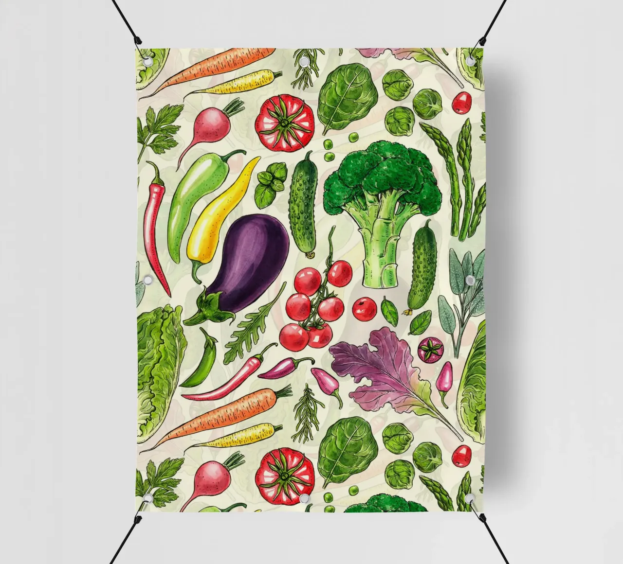Raccolta di verdure ed erbe aromatiche in bianco e nero telo in pvc da Painted Nature