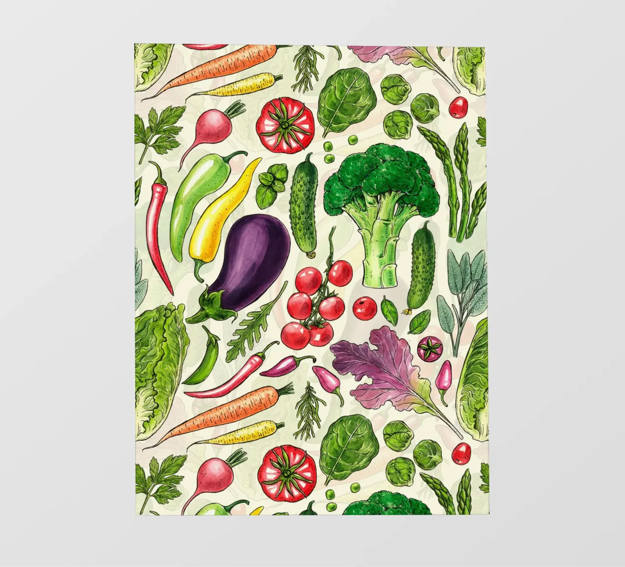 Raccolta di verdure ed erbe aromatiche in bianco e nero telo in pvc da Painted Nature
