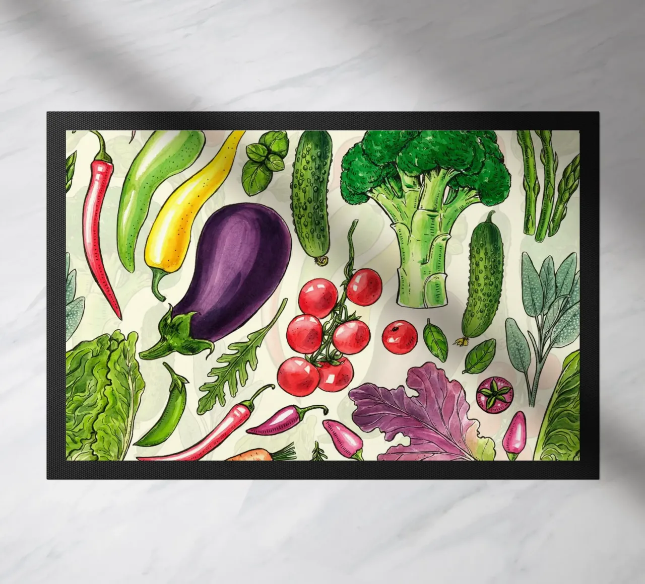 Raccolta di verdure ed erbe aromatiche in bianco e nero zerbino da Painted Nature