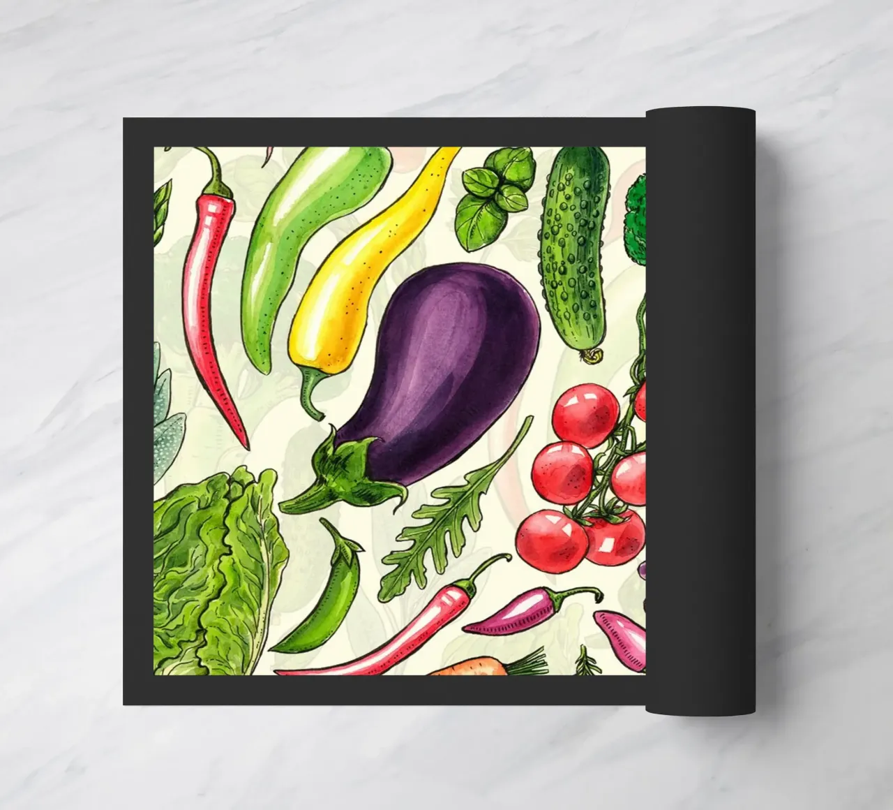 Raccolta di verdure ed erbe aromatiche in bianco e nero zerbino da Painted Nature