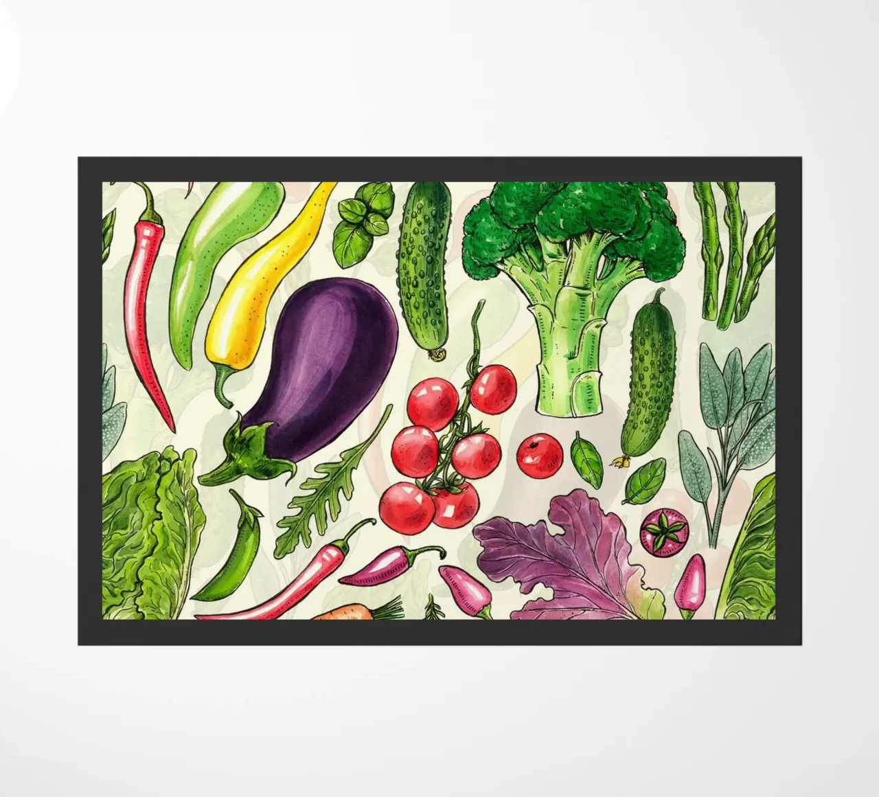 Raccolta di verdure ed erbe aromatiche in bianco e nero zerbino da Painted Nature