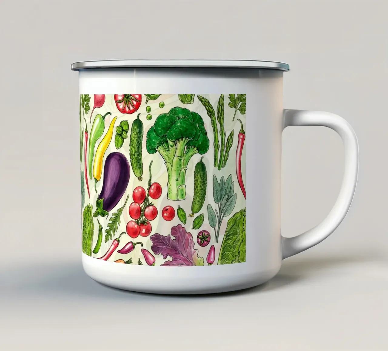 Raccolta di verdure ed erbe aromatiche in bianco e nero tazza in smalto da Painted Nature