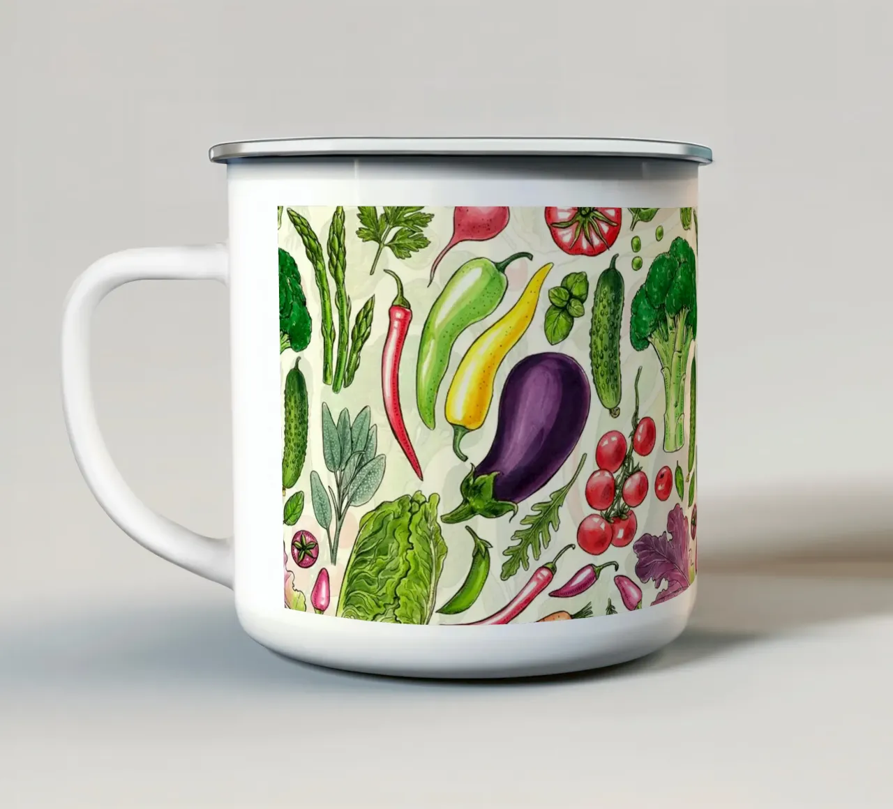 Raccolta di verdure ed erbe aromatiche in bianco e nero tazza in smalto da Painted Nature