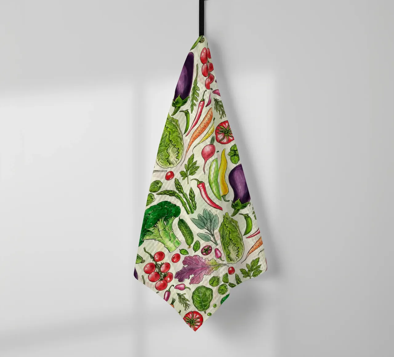 Raccolta di verdure ed erbe aromatiche in bianco e nero canovaccio da cucina da Painted Nature