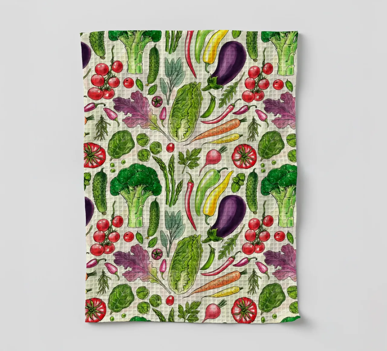 Raccolta di verdure ed erbe aromatiche in bianco e nero canovaccio da cucina da Painted Nature